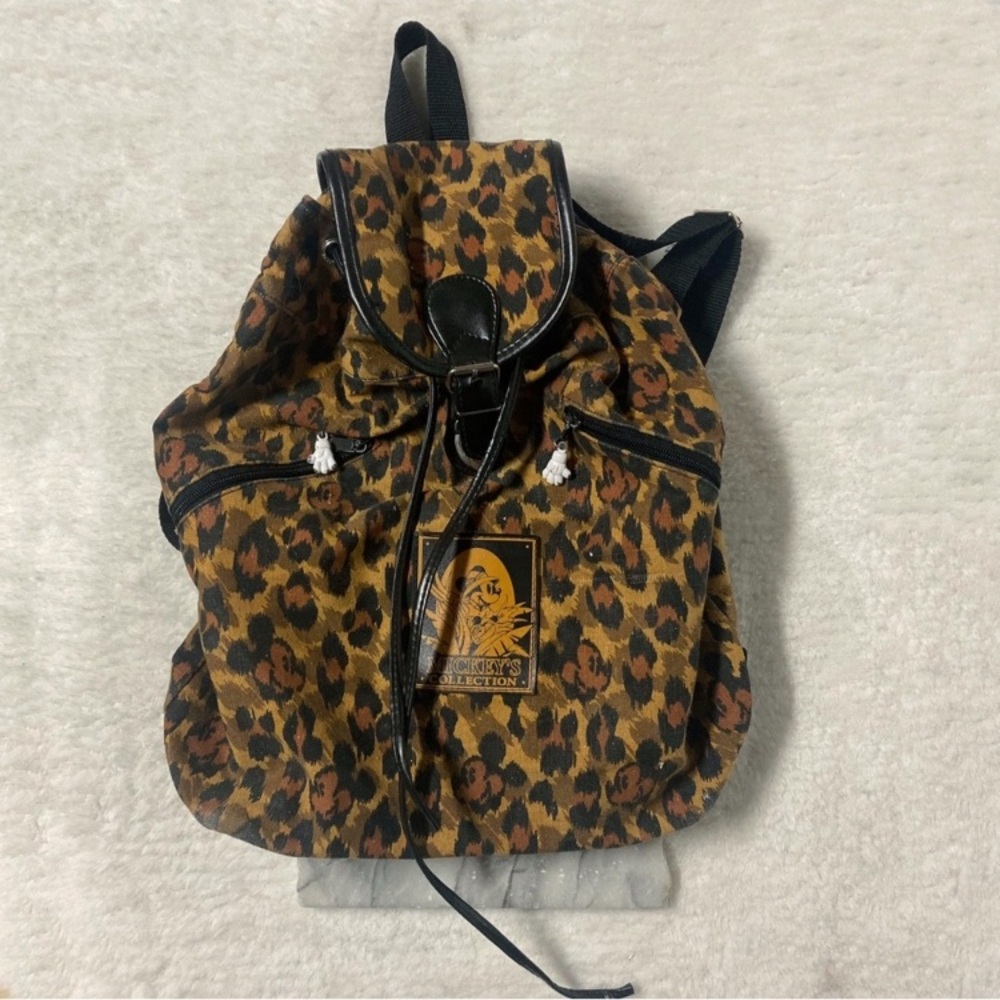 Mickey Mouse Leopard Print Backpack Tan Black